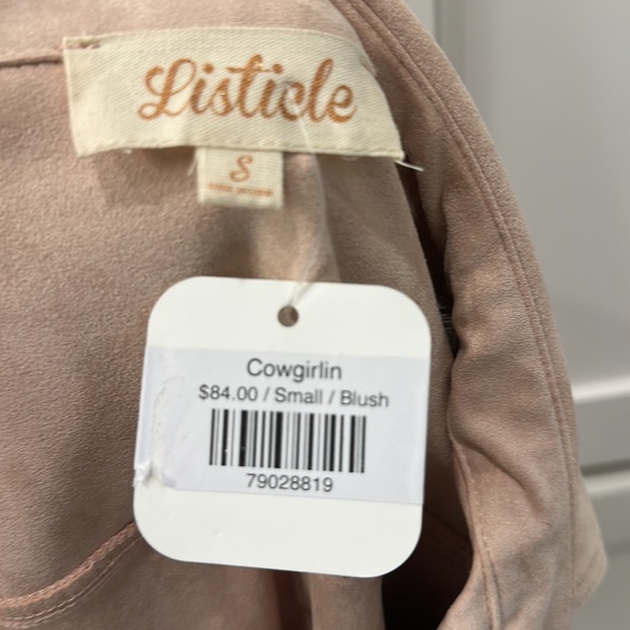 Blush pink microsuede jacket fringe shirt - Picture 3 of 3